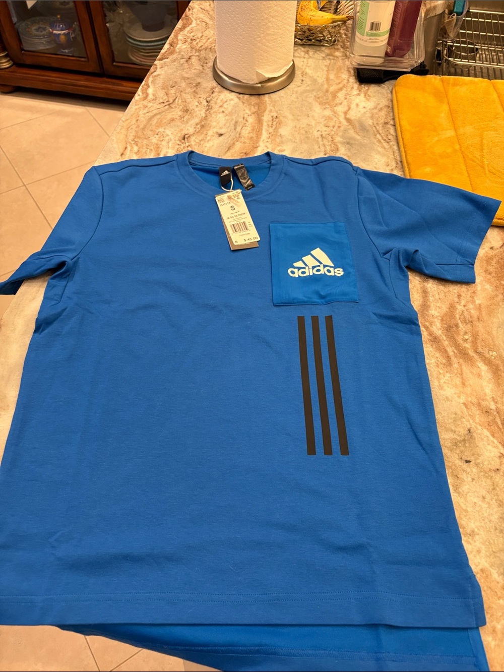 adidas Bright Blue Short Sleeve Tee with Logo Pocket